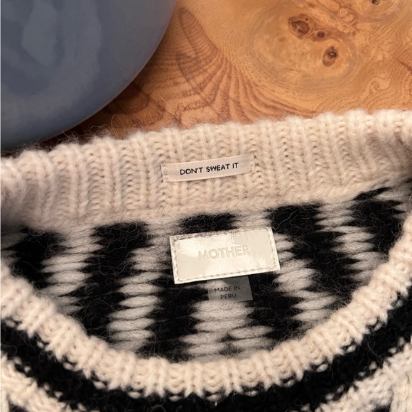 MOTHER Itsy Crop Jumper in Black & Cream Checkerboard Print - Picture 3 of 3